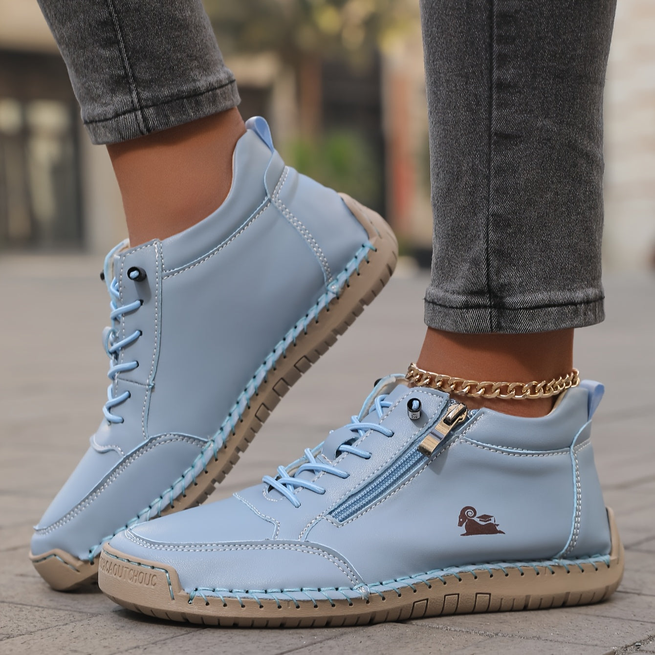 Damen Schnürschuhe Bequem mit Reißverschluss Komfort