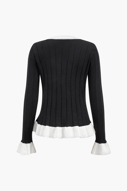 Damen Zweiteiler Set mit Strickjacke und Weite Hose