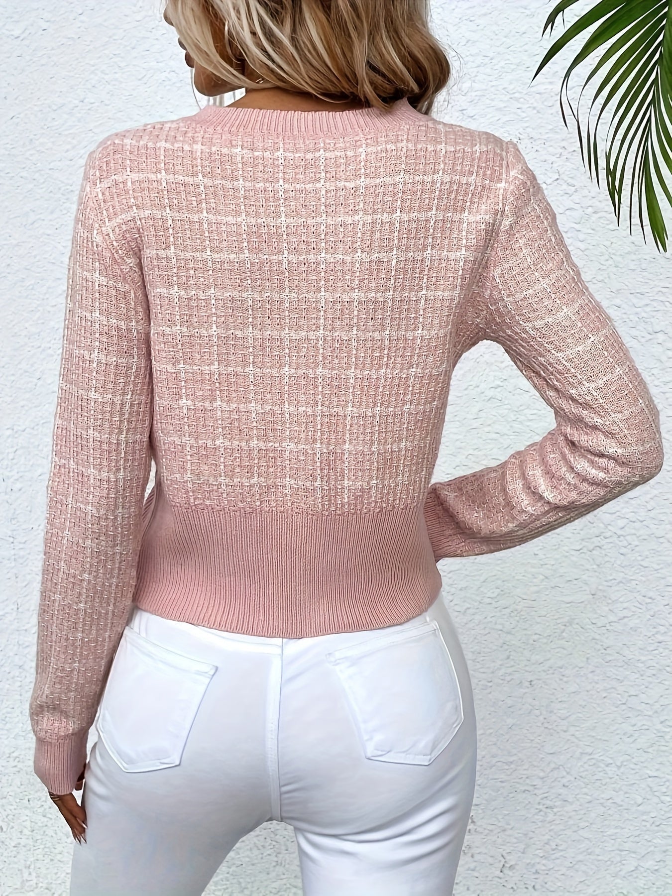 Damen Strickjacke Kurz Tweed Modern Frauen