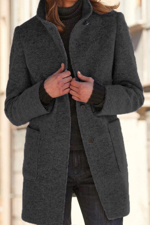 Elegante Wolljacke Stehkragen Unifarben