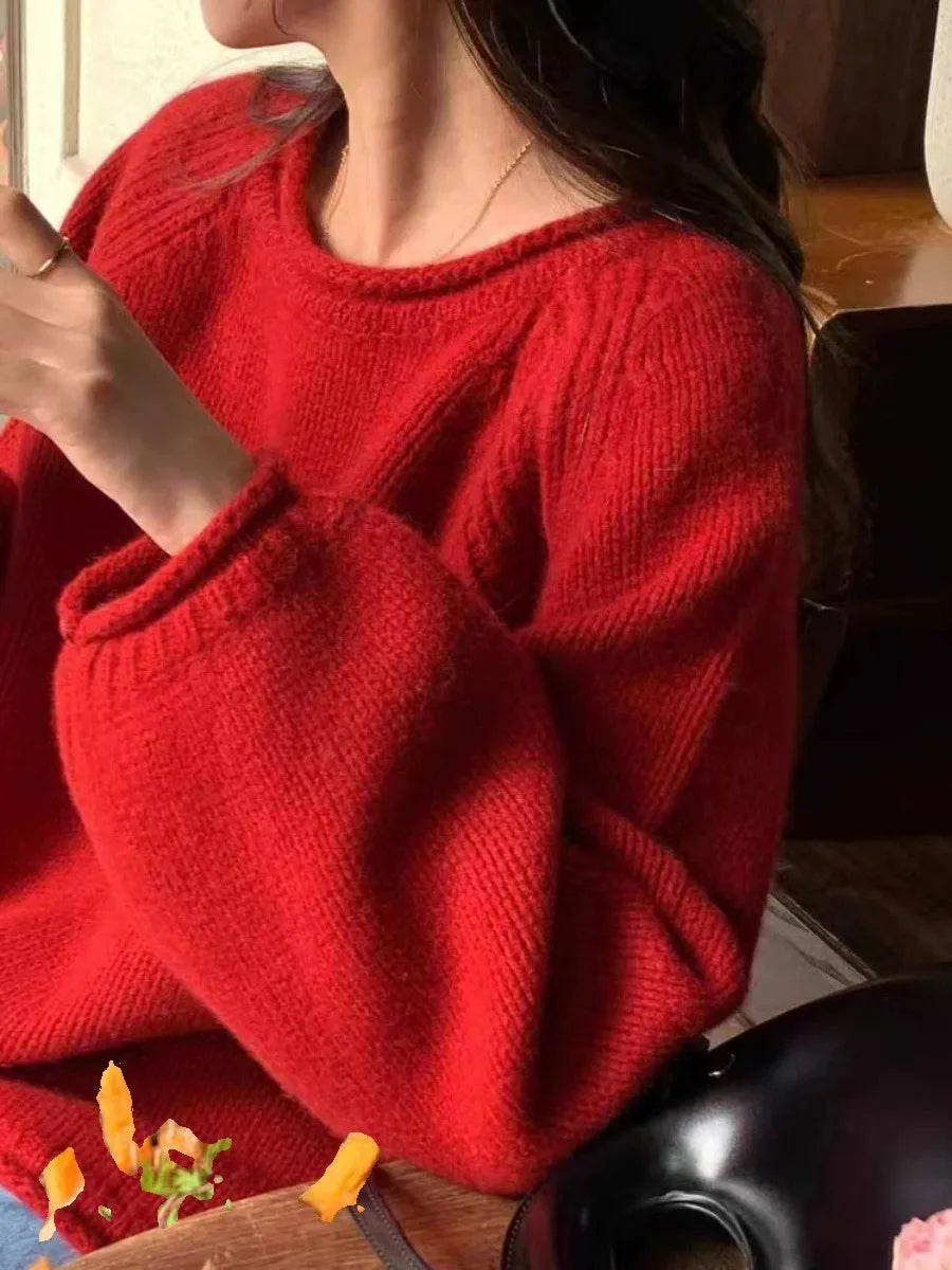Damen Oversize Pullover Strick Großzügig Bequem