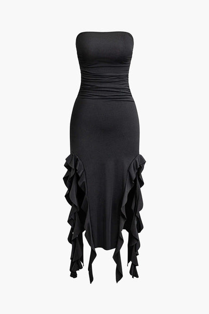 Elegantes Maxikleid mit Volant und Rüschen