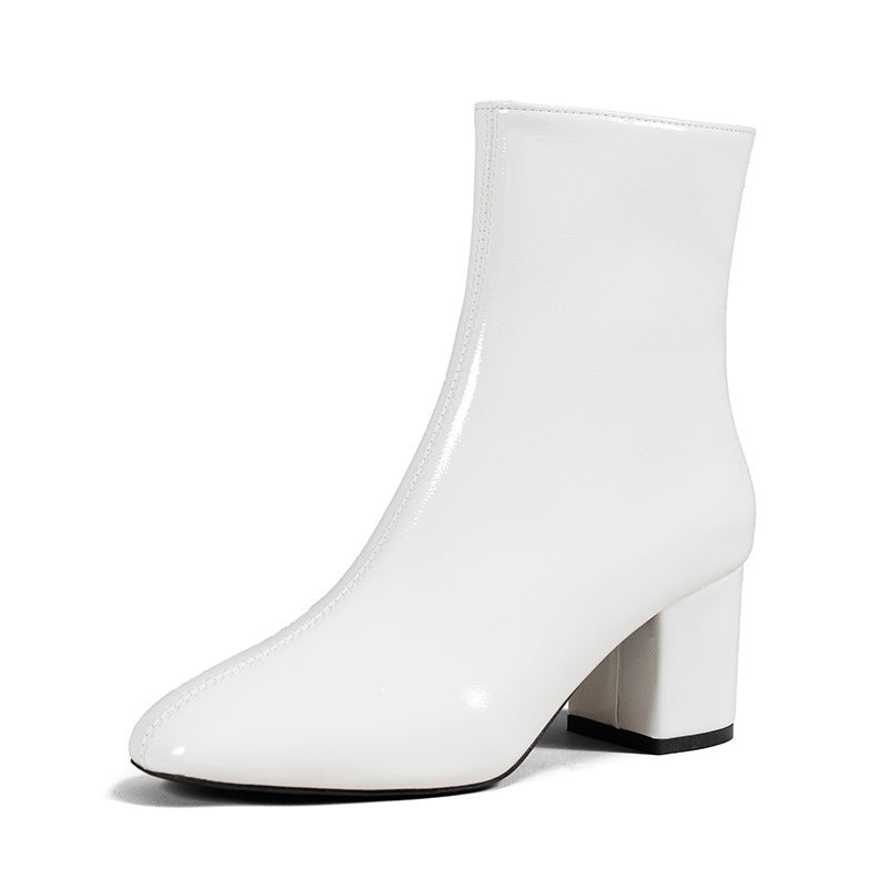 Damen Stiefeletten Lackleder Schwarz Elegantes Design