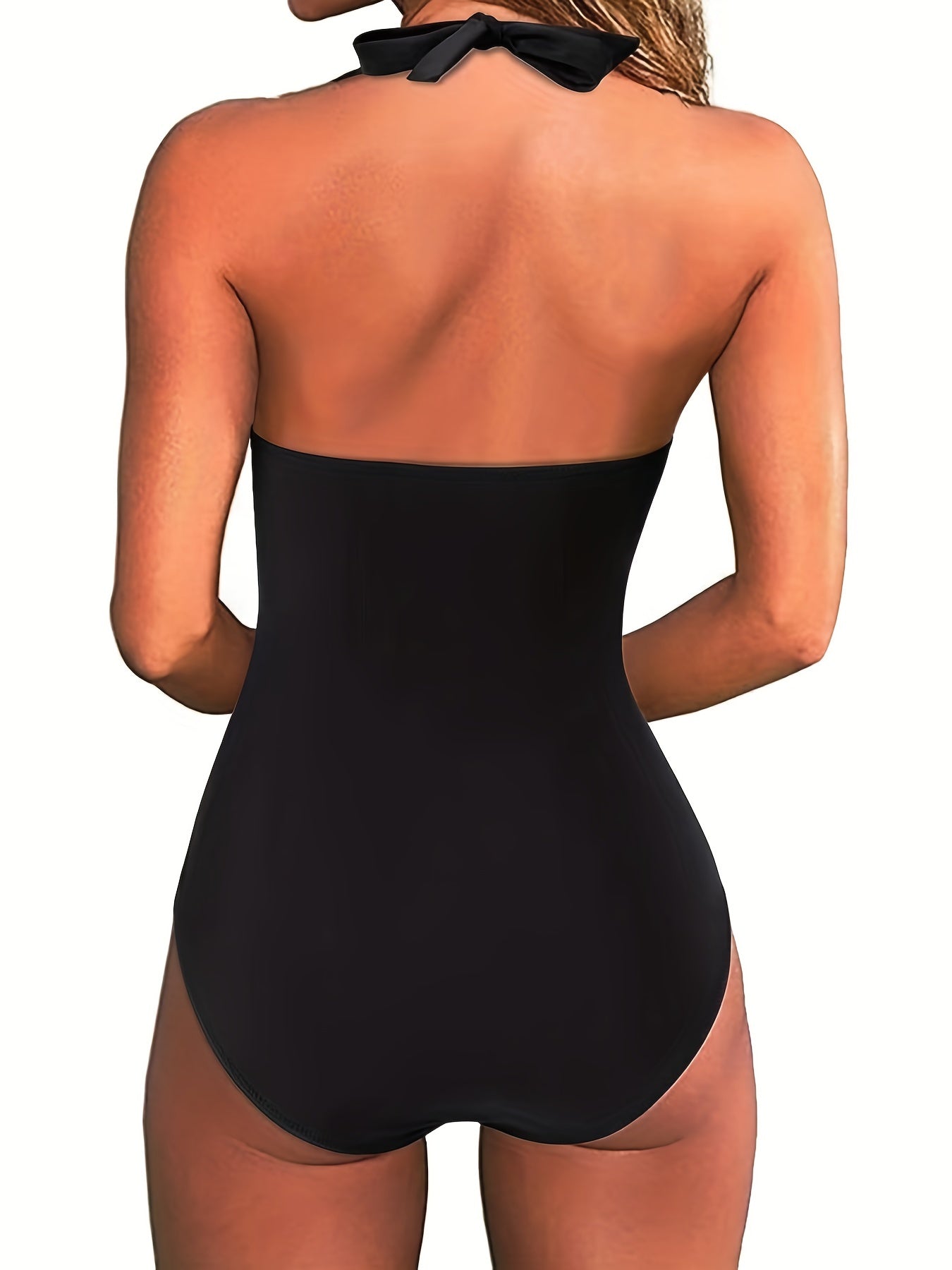 Badeanzug Neckholder V-Ausschnitt Aufdruck Damen