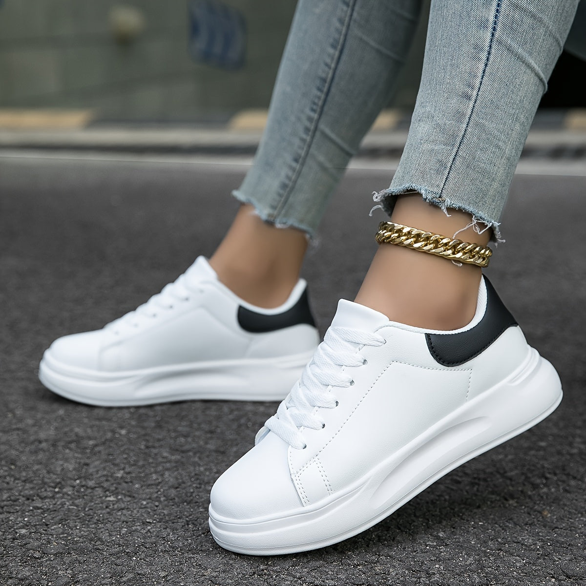 Damen Sneaker Weiß Glatt Schnürsenkel