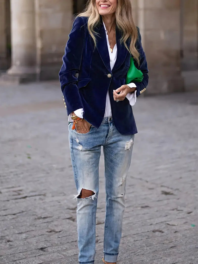 Damen Blazer Klassisch Ein-Knopf Verschluss Modern