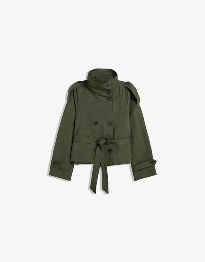 Kurzer Trenchcoat Damen Kragen Bindegürtel Elegant