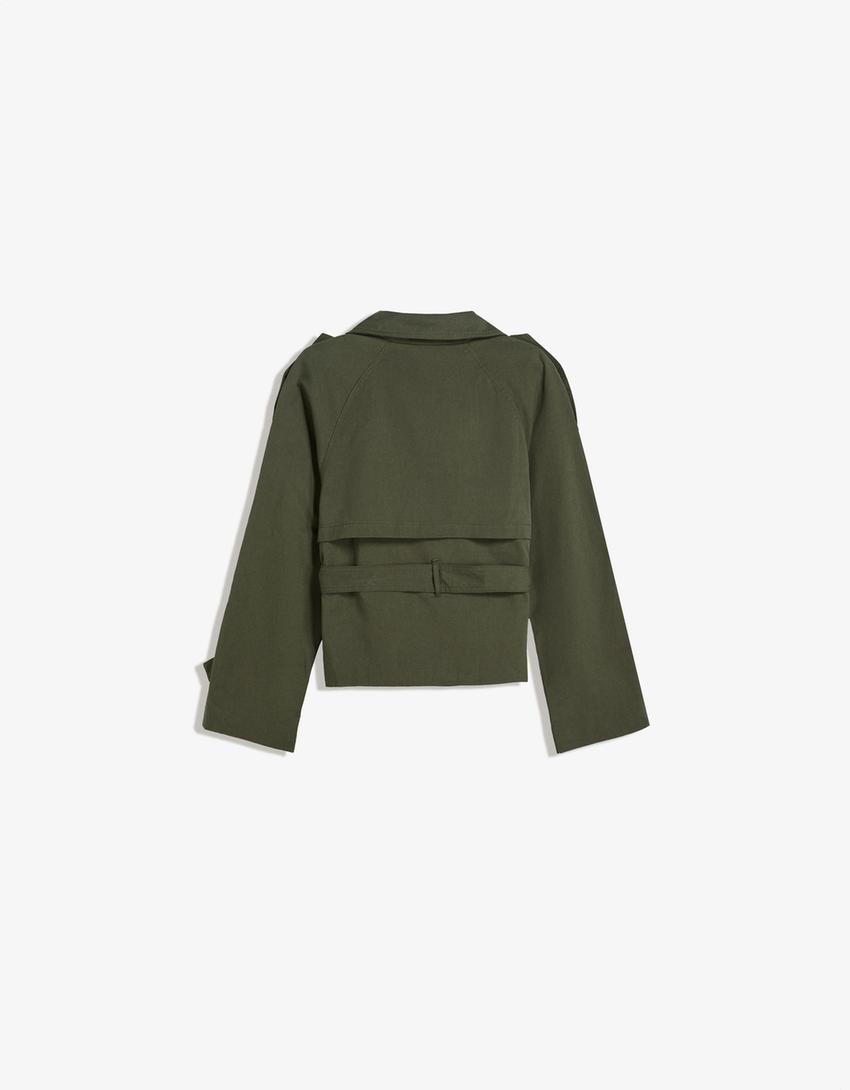 Kurzer Trenchcoat Damen Kragen Bindegürtel Elegant