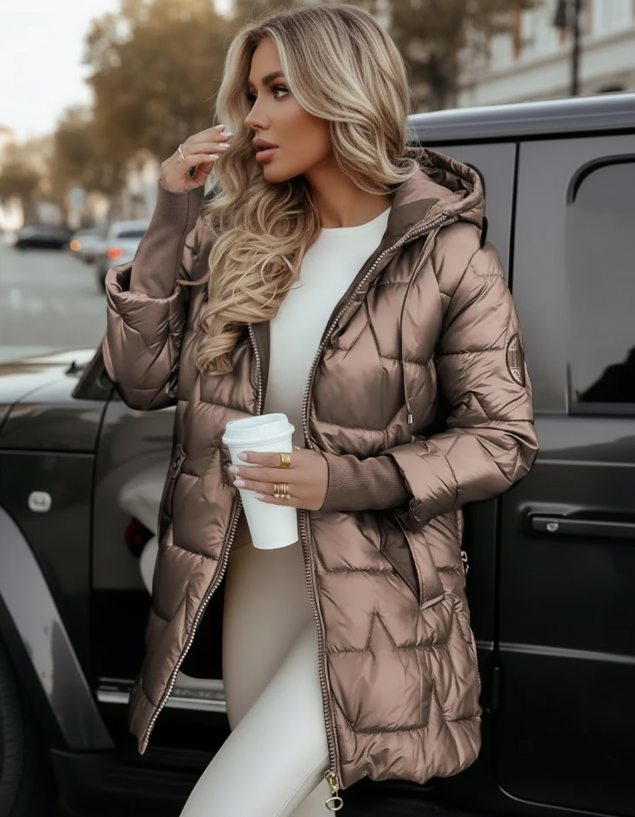 Velmora Steppjacke Damen Kapuze Elegant Schwarz