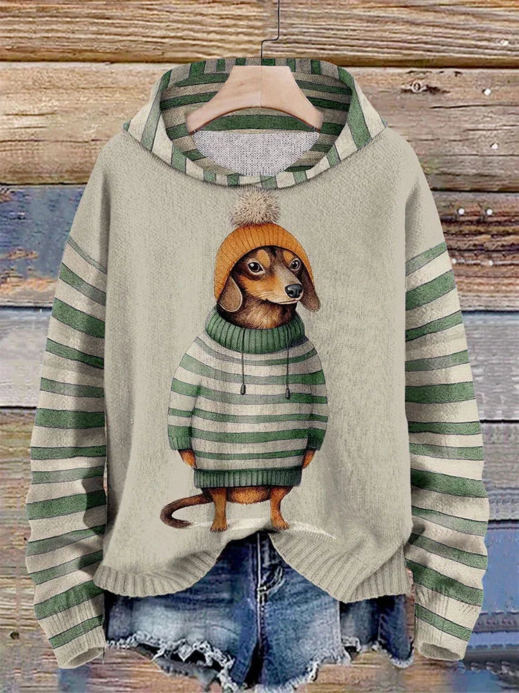 Damen-Kapuzenpullover mit niedlichem Dackel-im-Kleid-Motiv