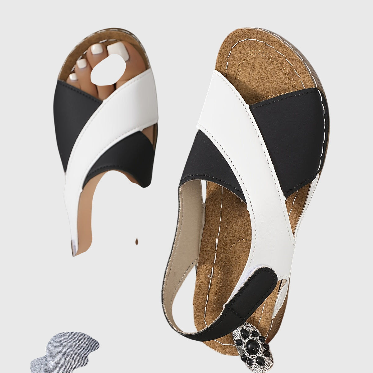 Damen Sandalen Zweifarbig Offener Zehenbereich Freizeit
