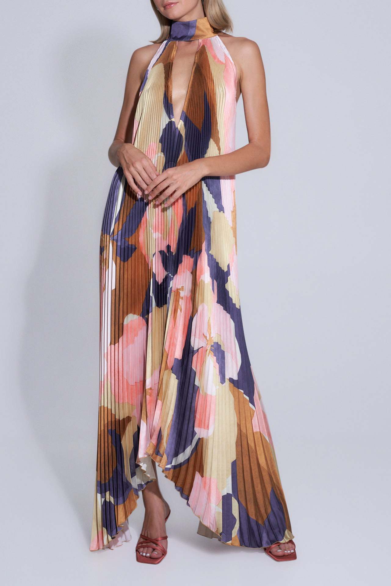 BerlinGlamour bedrucktes Swing-Kleid mit tiefem V-Ausschnitt