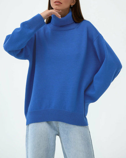 Damen Oversize Pullover Lässig High Neck Groß