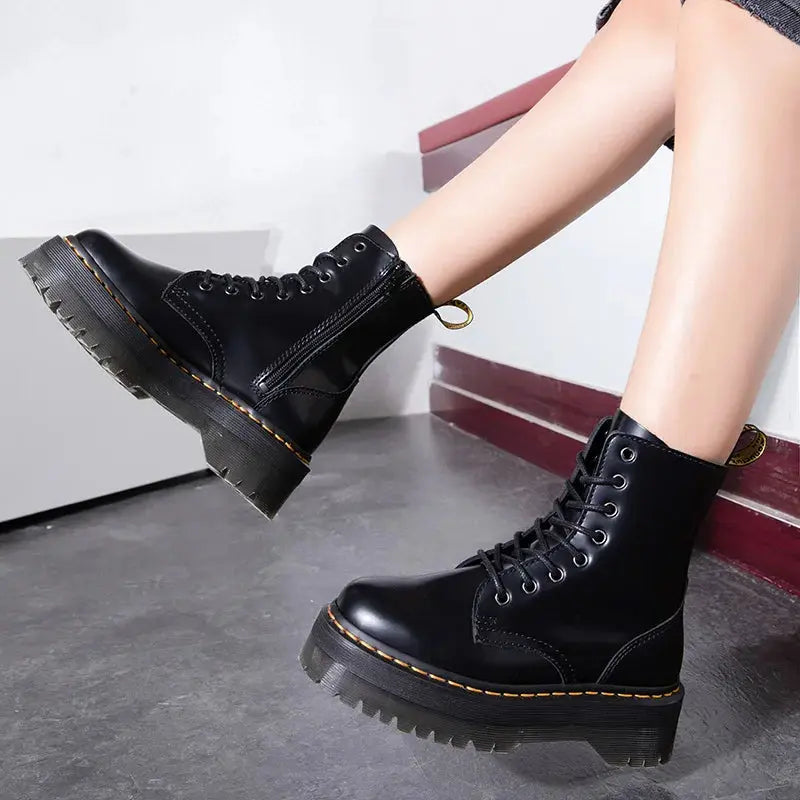 Plateaustiefel Leder Elegant Damen Schuhe Höhe