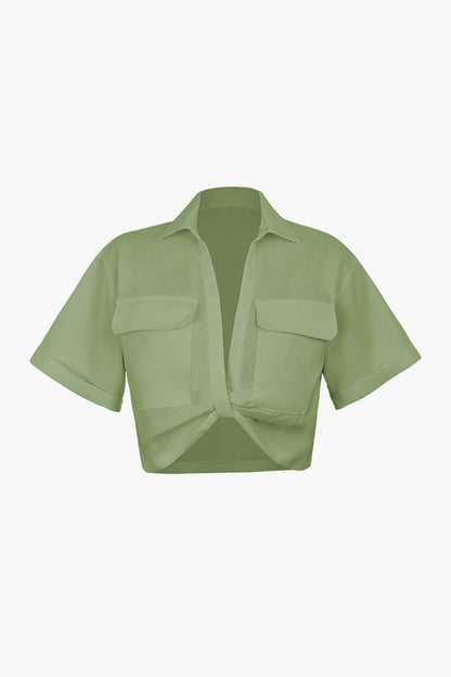 Kurzarmshirt Damen Crop Top mit Kragen Modern