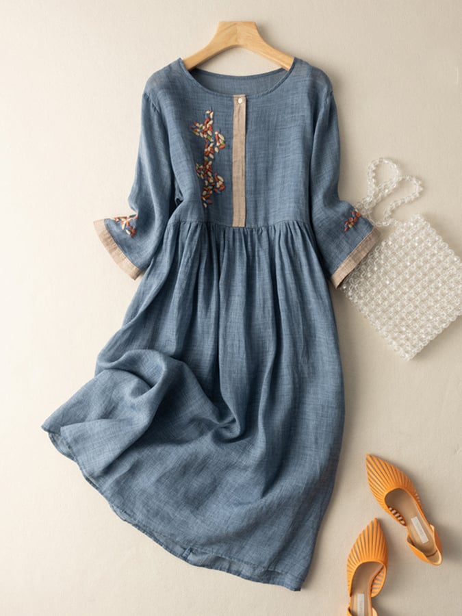 Ethno Damenkleid Bestickt Midi Lang