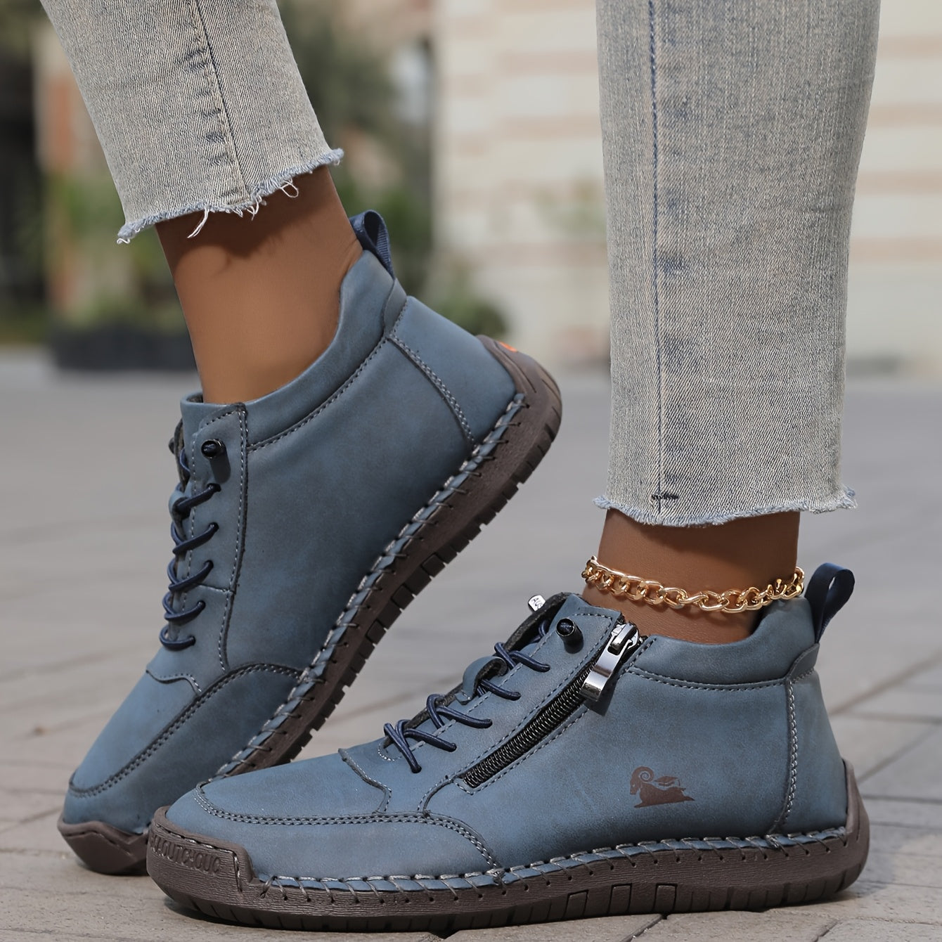 Damen Schnürschuhe Bequem mit Reißverschluss Komfort