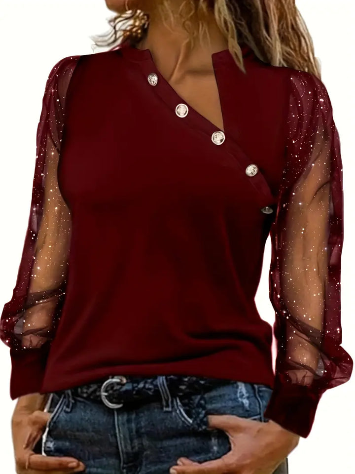 Bluse Asymmetrisch Netz Ärmel Damen Oberteil