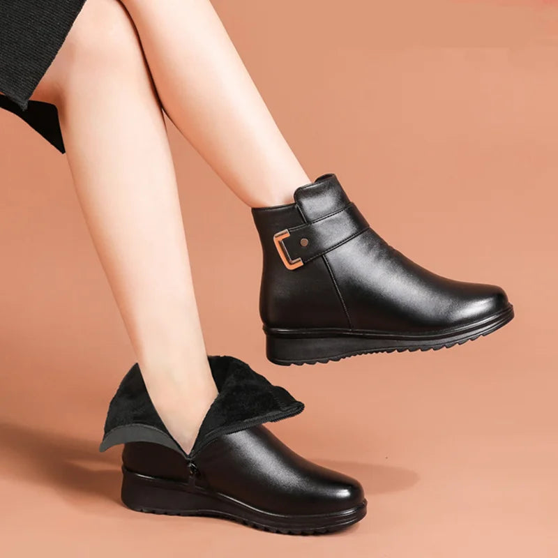 Damen Stiefeletten Schnalle Fellfutter Winter Warm