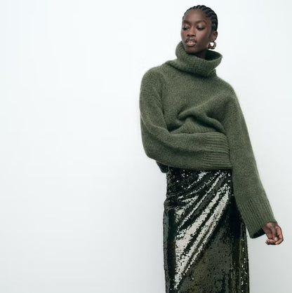 Strickpullover Damen Rollkragen Cropped Fit