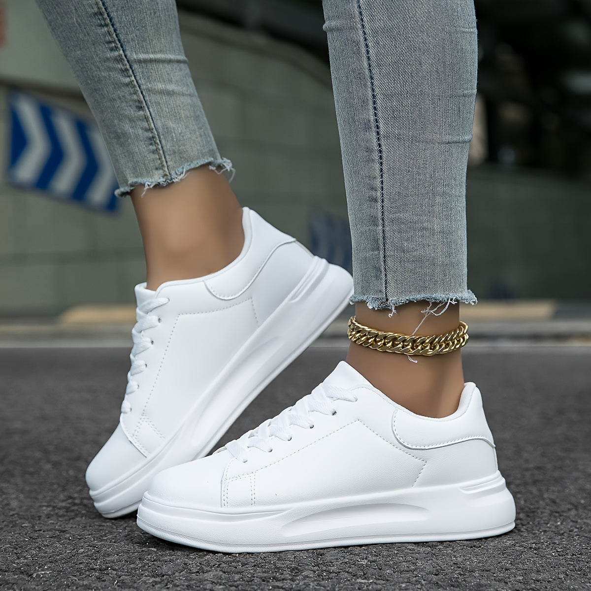 Damen Sneaker Weiß Glatt Schnürsenkel