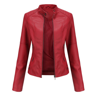 Lederjacke Biker Style Stehkragen Damen