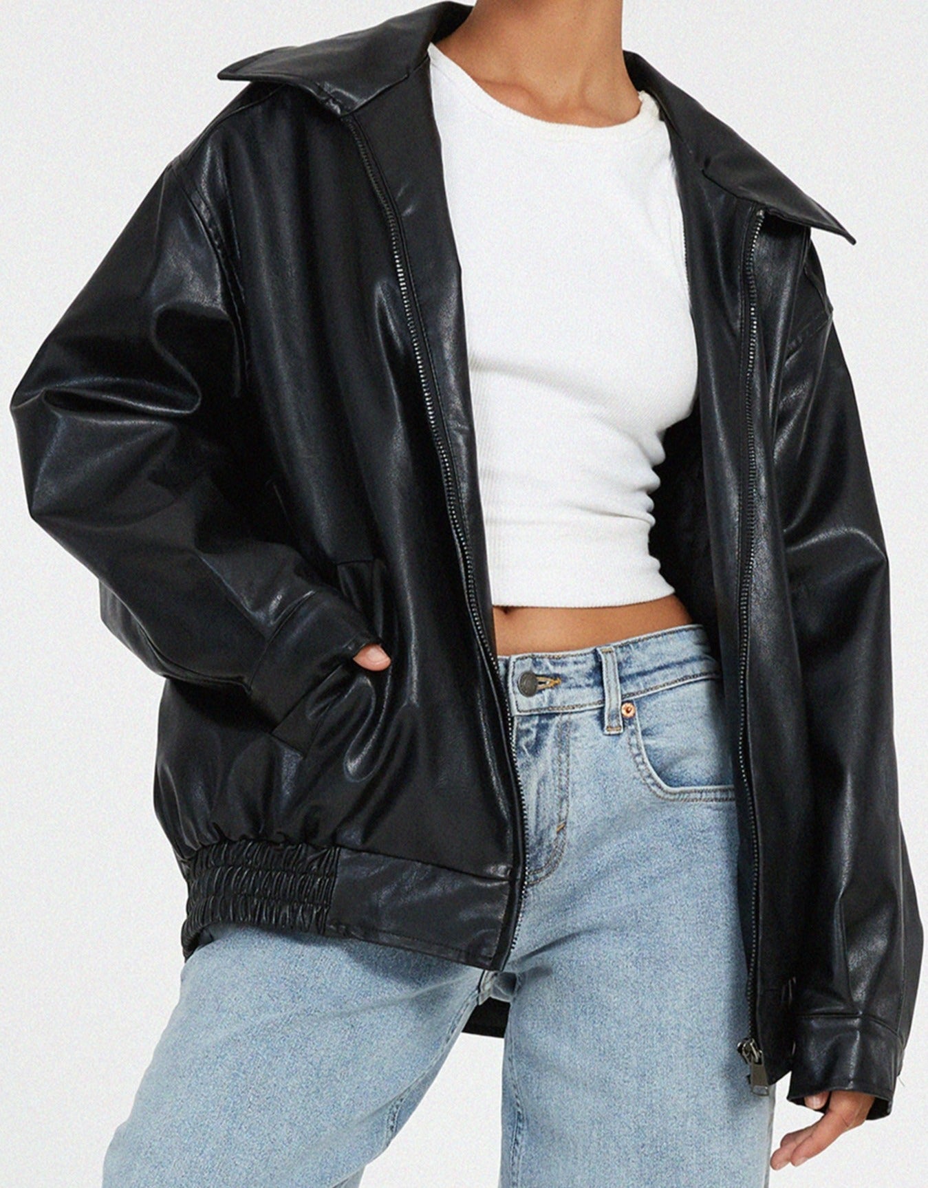 Ledermantel Damen Groß PU Lederjacke Modern Schwarz