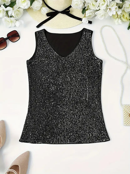 Elegantes Pailletten Top Ärmellos Damen Oberteil Glitzer