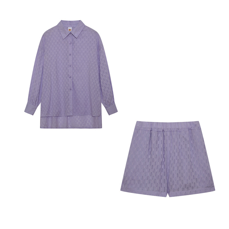 Baumwoll Zweiteiler Damen Oversize Bluse Shorts Leicht