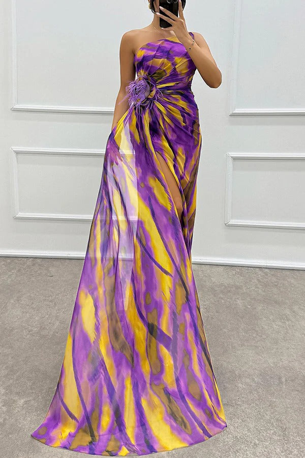 Schulterfreies Abendkleid Damen Lang Maxikleid mit Hochschlitz