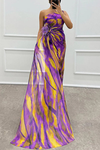 Schulterfreies Abendkleid Damen Lang Maxikleid mit Hochschlitz