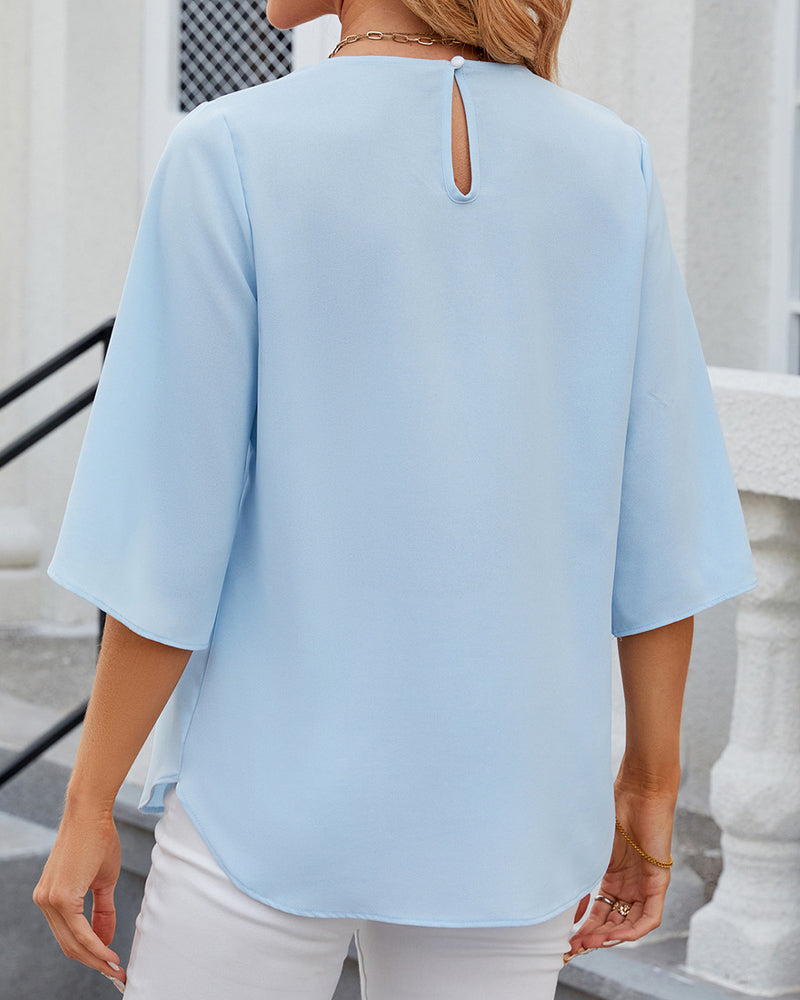 Elegante Damenbluse Halbärmelig Einfarbig Chic - BerlinGlamour