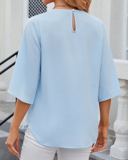 Elegante Damenbluse Halbärmelig Einfarbig Chic - BerlinGlamour