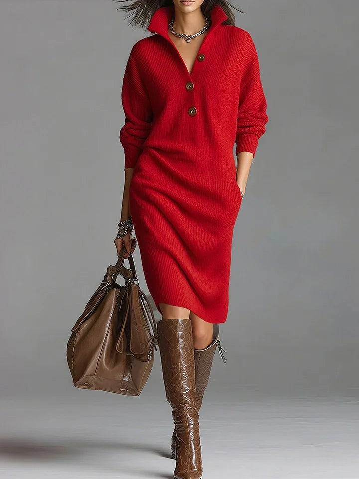 Damen Midikleid mit Knöpfen und Struktur Optik