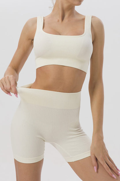 Sport-Set Damen Nahtlos Crop-Top Yoga-Shorts