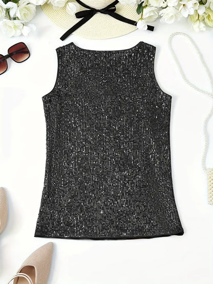 Elegantes Pailletten Top Ärmellos Damen Oberteil Glitzer