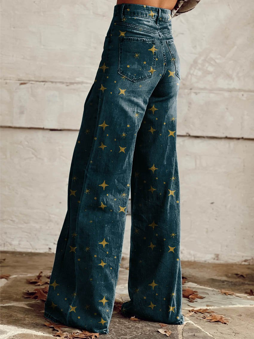 Frauen Schlaghose Sternenmuster Elegant Glitzernd - BerlinGlamour