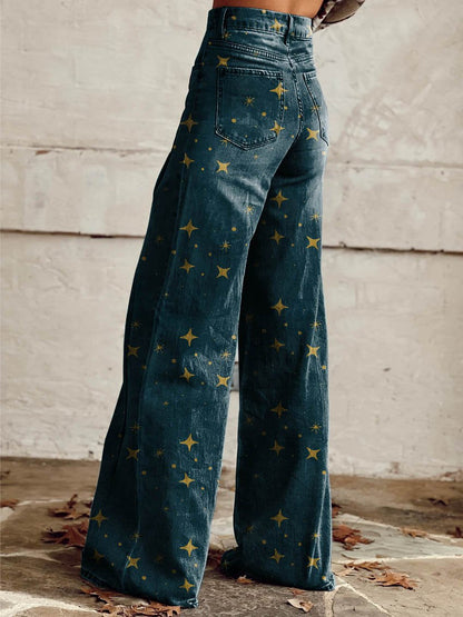 Frauen Schlaghose Sternenmuster Elegant Glitzernd - BerlinGlamour
