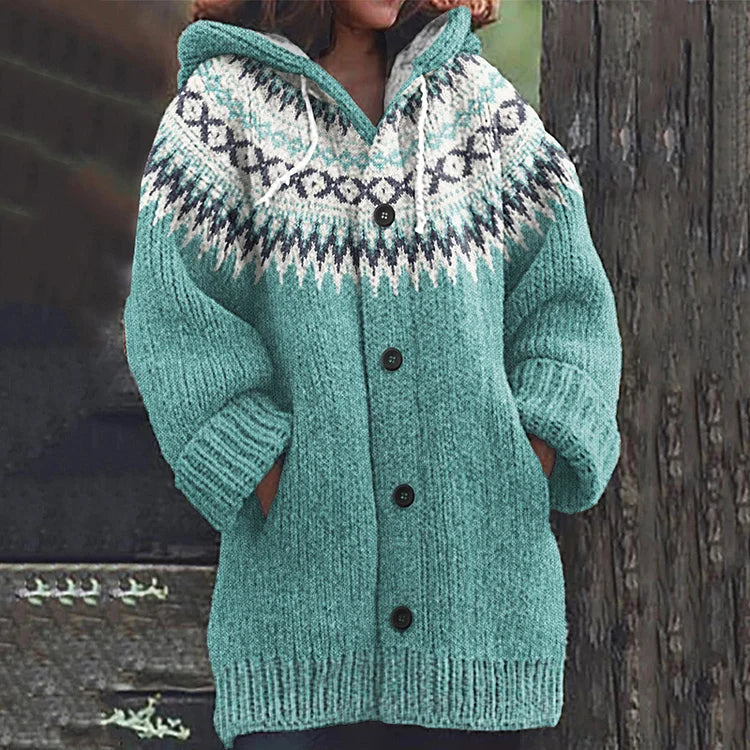 Kapuzenstrickjacke Damen Fair Isle Style Warm