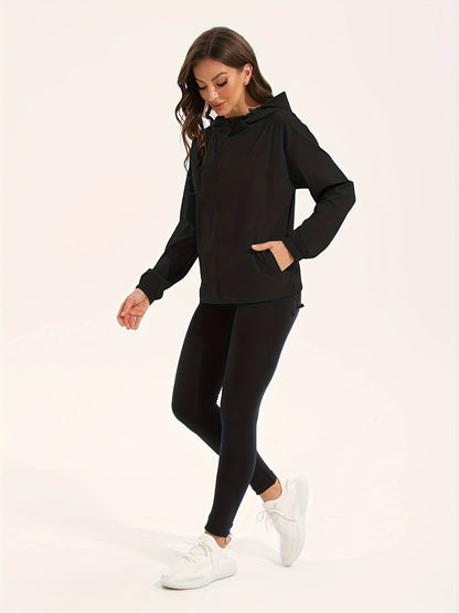 Wasserabweisende Frauen Sportjacke mit Kapuze Schwarz
