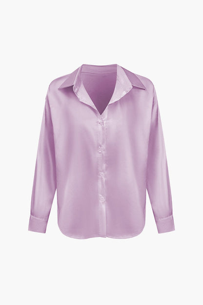 Elegante Bluse Langarm Seiden-Satin Damenbluse