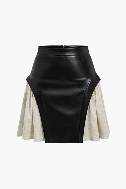 Moderner Skaterrock High-Waist Kunstleder Kontrast - BerlinGlamour