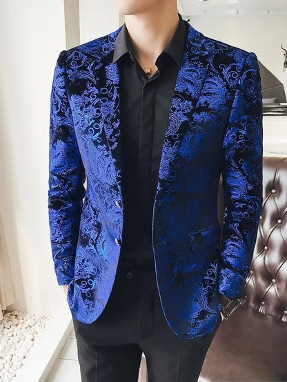 Herrenblazer Barock Muster Elegant Schwarz
