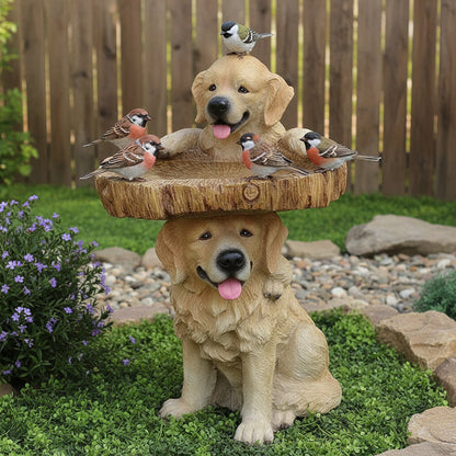 Gartenstatue Welpen Golden Retriever Dekor Vogelbad