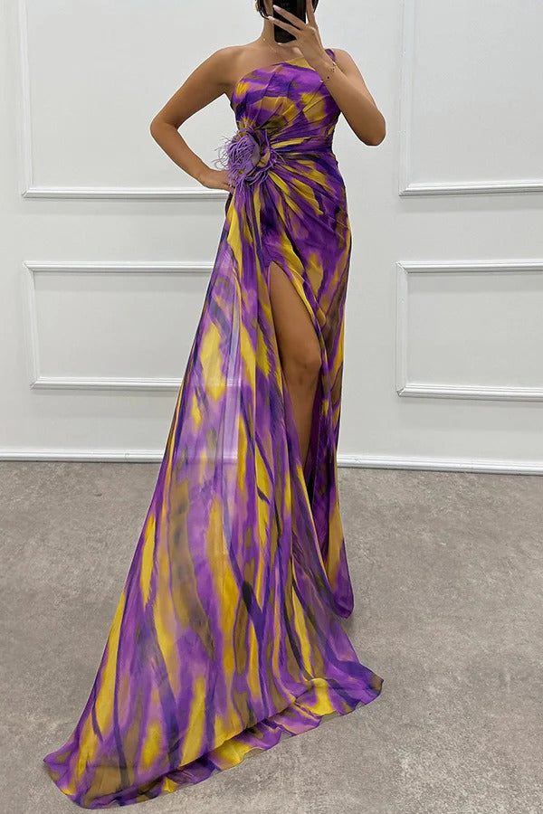 Schulterfreies Abendkleid Damen Lang Maxikleid mit Hochschlitz