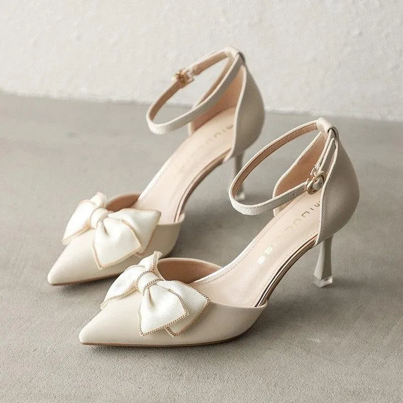 Damen Pumps mit Schleife und Spitzenabsatz Elegant Hochhackig