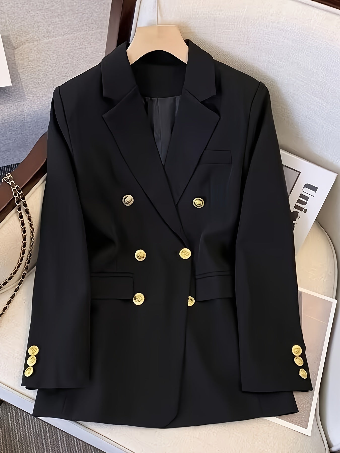 Damen Blazer Slim Fit Elegant Goldknöpfe Modern