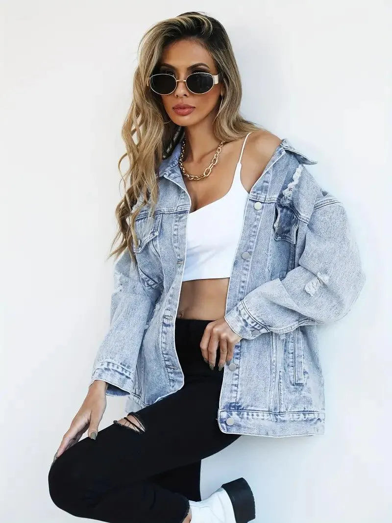 Große Damen Jeansjacke Oversized Trendy