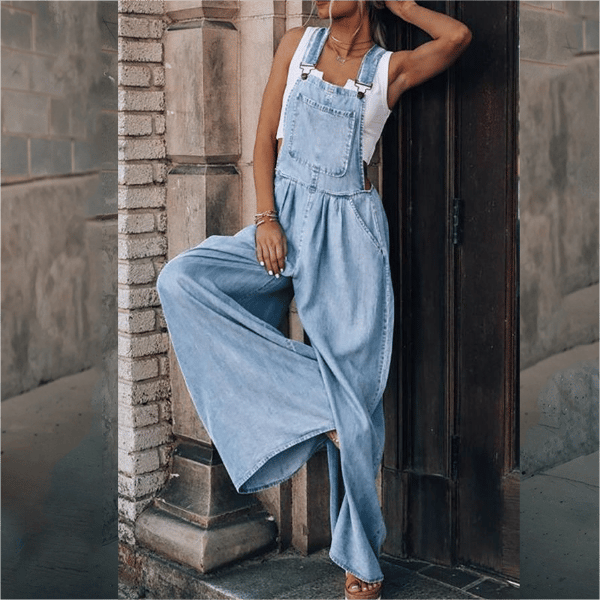 Damen Overalls Weites Bein Denim Modell