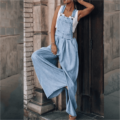 Damen Overalls Weites Bein Denim Modell